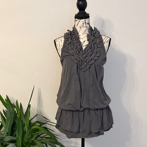 Elegant Gray Ruffled Blouse